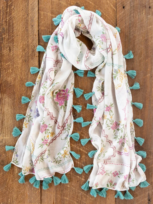 Sayulita Scarf - Heirloom Cross Stitch Ivory-view 1