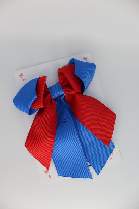 School Bow - Royal Blue and Red - Loop Tail Hair Bow - Clip
