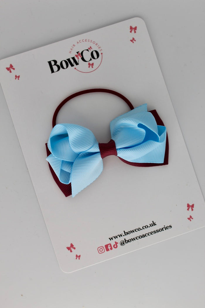 School Bow Burgundy and Blue Topaz - Pleated Bow - Elastic