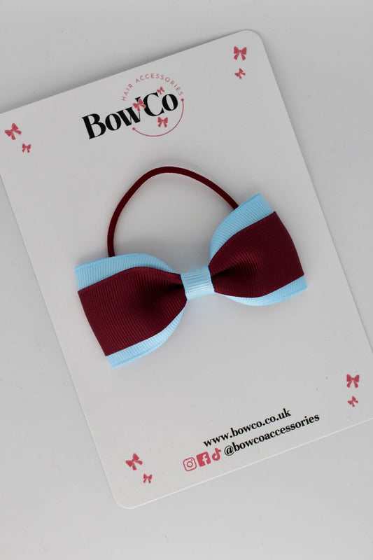School Bow Burgundy and Blue Topaz - Tuxedo Bow - Elastic