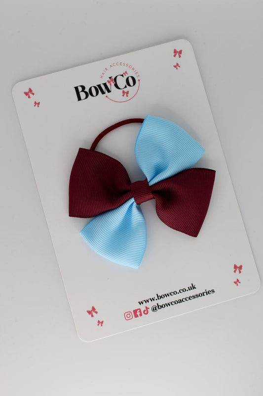 School Bow Burgundy and Blue Topaz - Twist Bow - Elastic
