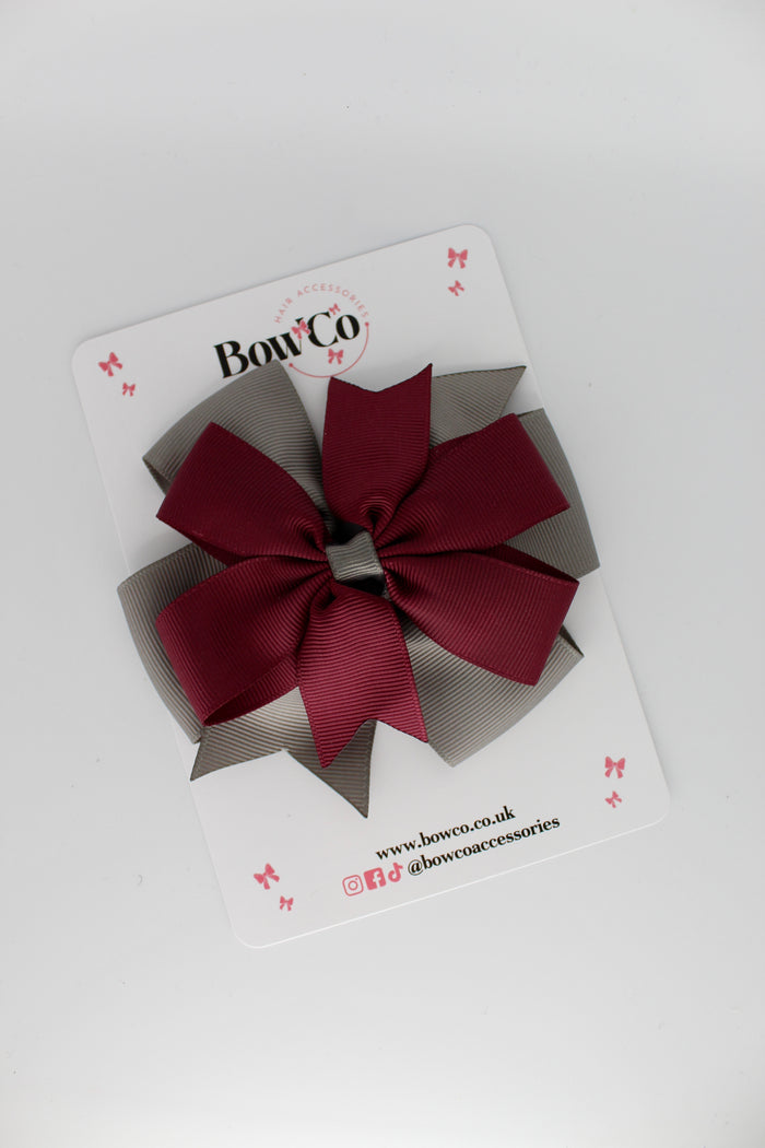 School Bow Burgundy and Metal Grey - Pinwheel Bow Clip
