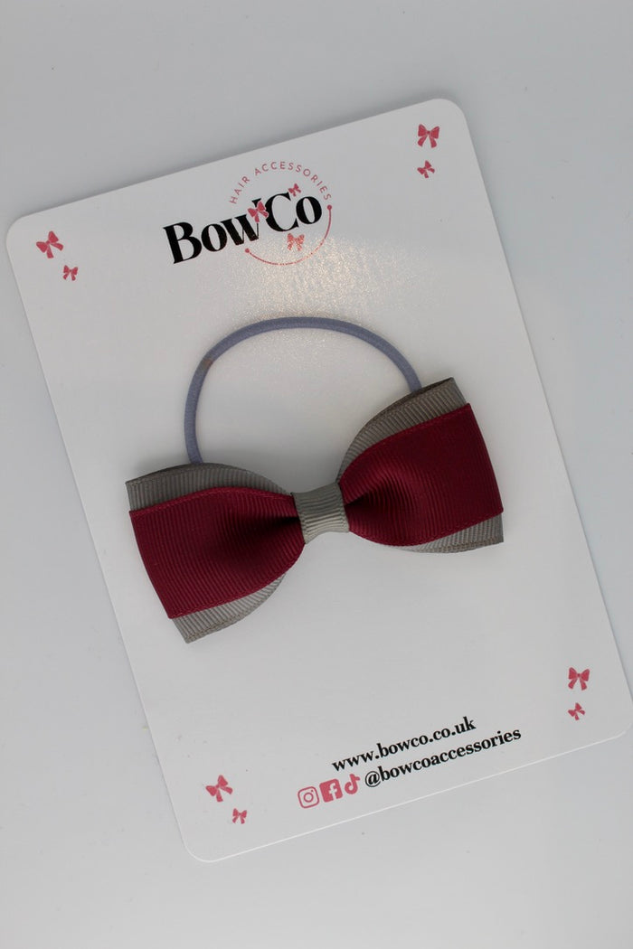 School Bow Burgundy and Metal Grey - Tuxedo Bow - Elastic
