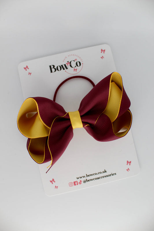 School Bow Burgundy and Yellow Gold - Loop Bow - Elastic