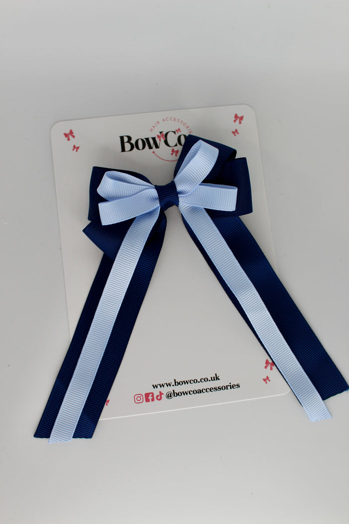 School Bow Navy Blue and Bluebell - Loop Bow Tail Clip