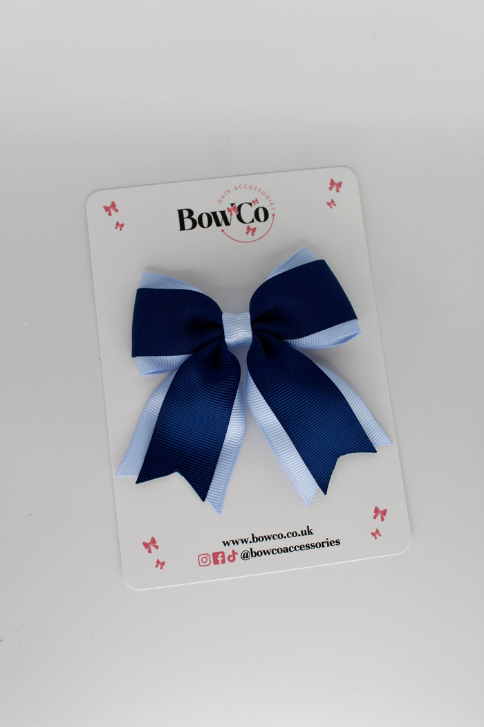 School Bow Navy Blue and Bluebell - Tail Bow Clip
