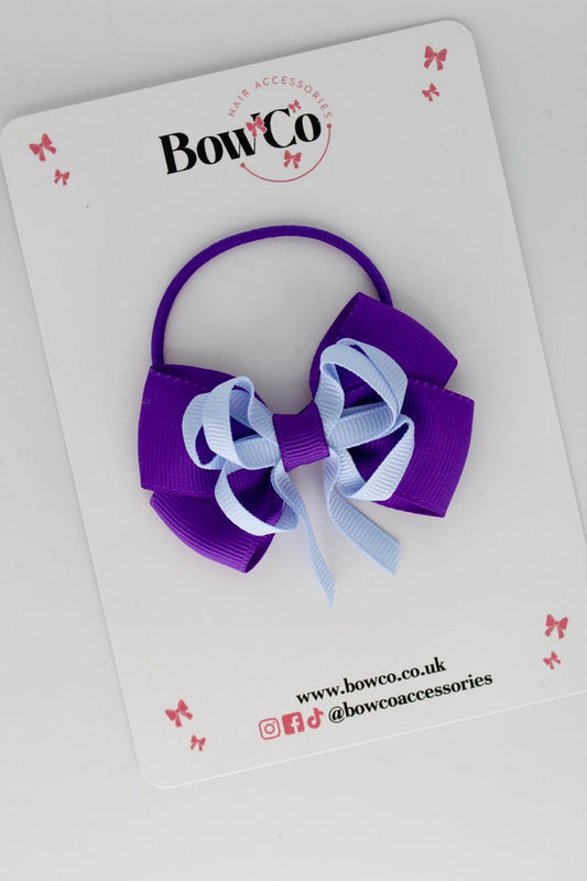 School Bow Purple and Bluebell - Double Bow - Elastic