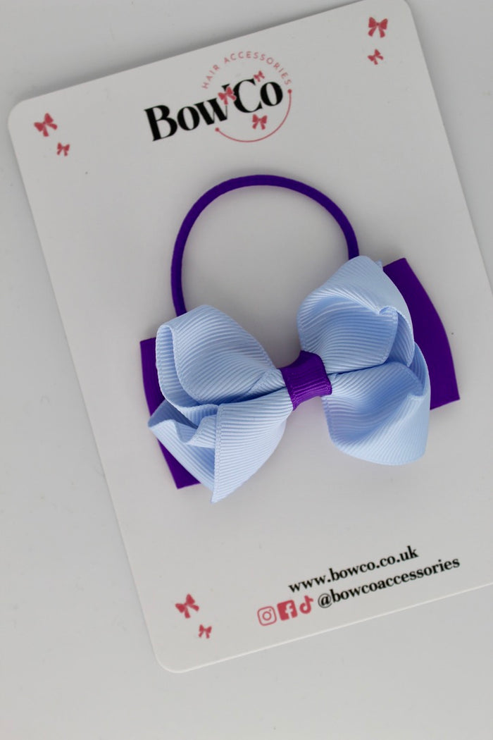 School Bow Purple and Bluebell - Pleated Bow - Elastic