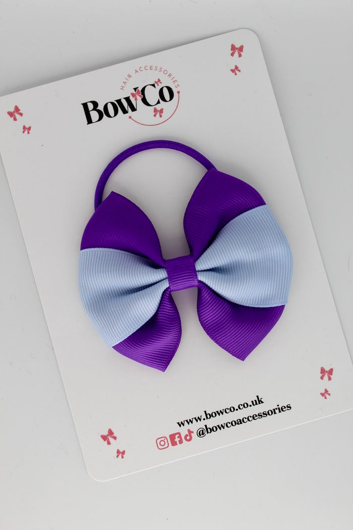 School Bow Purple and Bluebell - Round Tuxedo Bow - Elastic