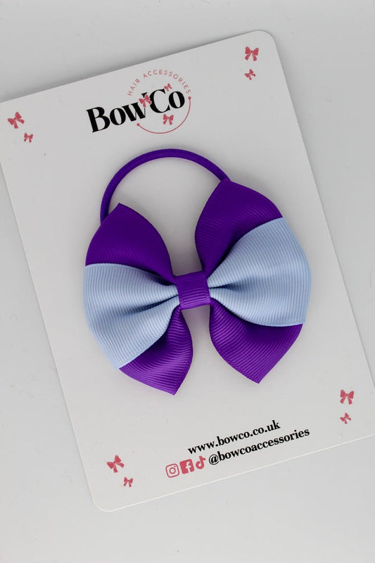 School Bow Purple and Bluebell - Round Tuxedo Bow - Elastic