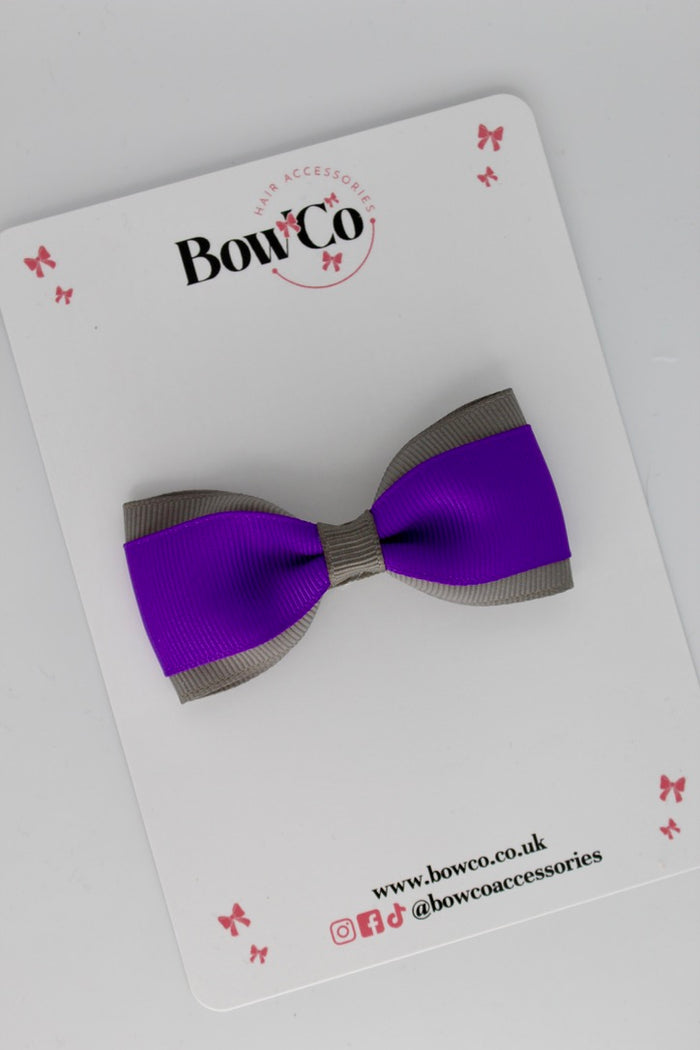 School Bow Purple and Grey - Tuxedo Bow - Clip