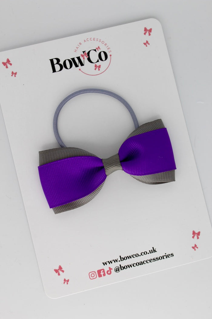 School Bow Purple and Grey - Tuxedo Bow - Elastic