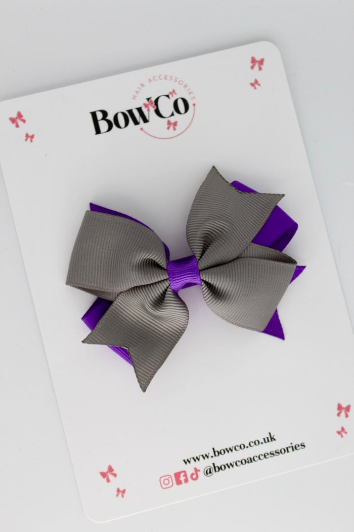 School Bow Purple and Metal Grey - Layer Tail Bow - Clip