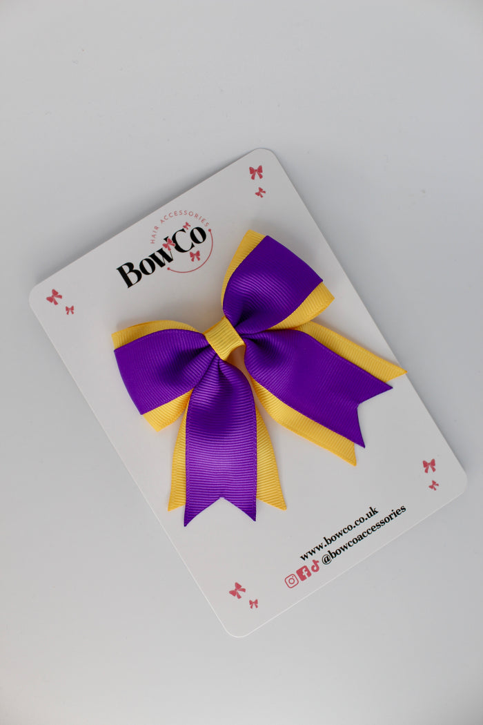 School Bow Purple and Yellow Gold - Tail Bow Clip
