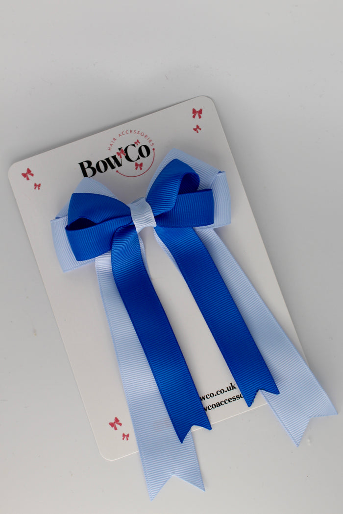 School Bow Royal Blue and Bluebell - Double Bow Tail