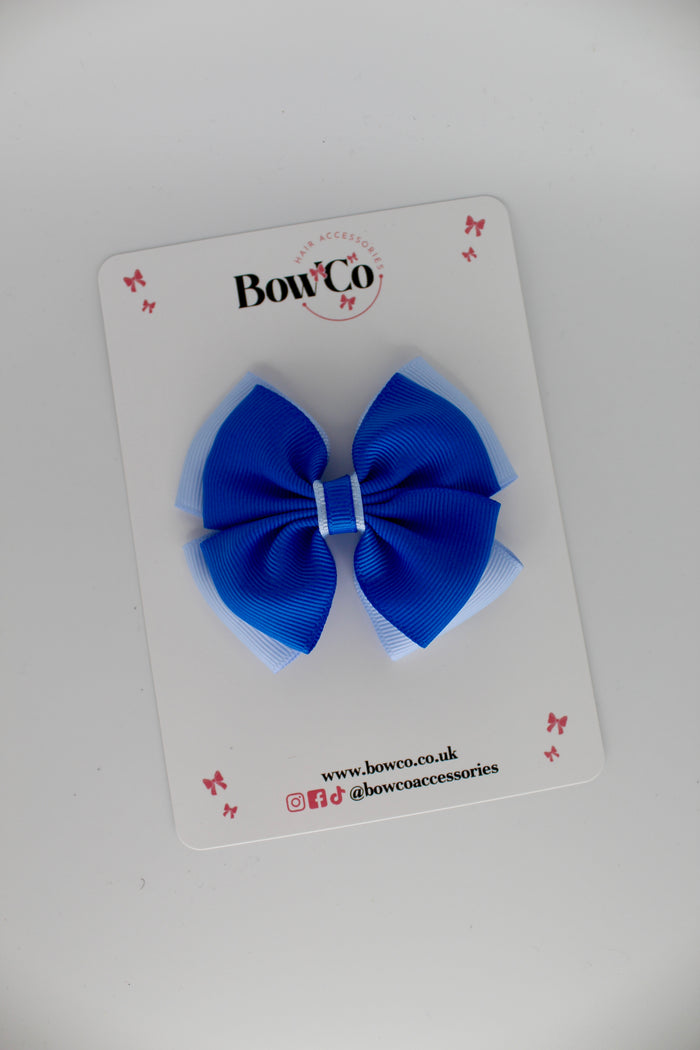 School Bow Royal Blue and Bluebell - Layer Edge Bow - Clip