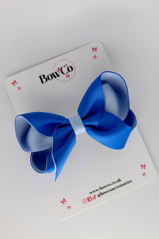 School Bow Royal Blue and Bluebell - Loop Bow - Clip