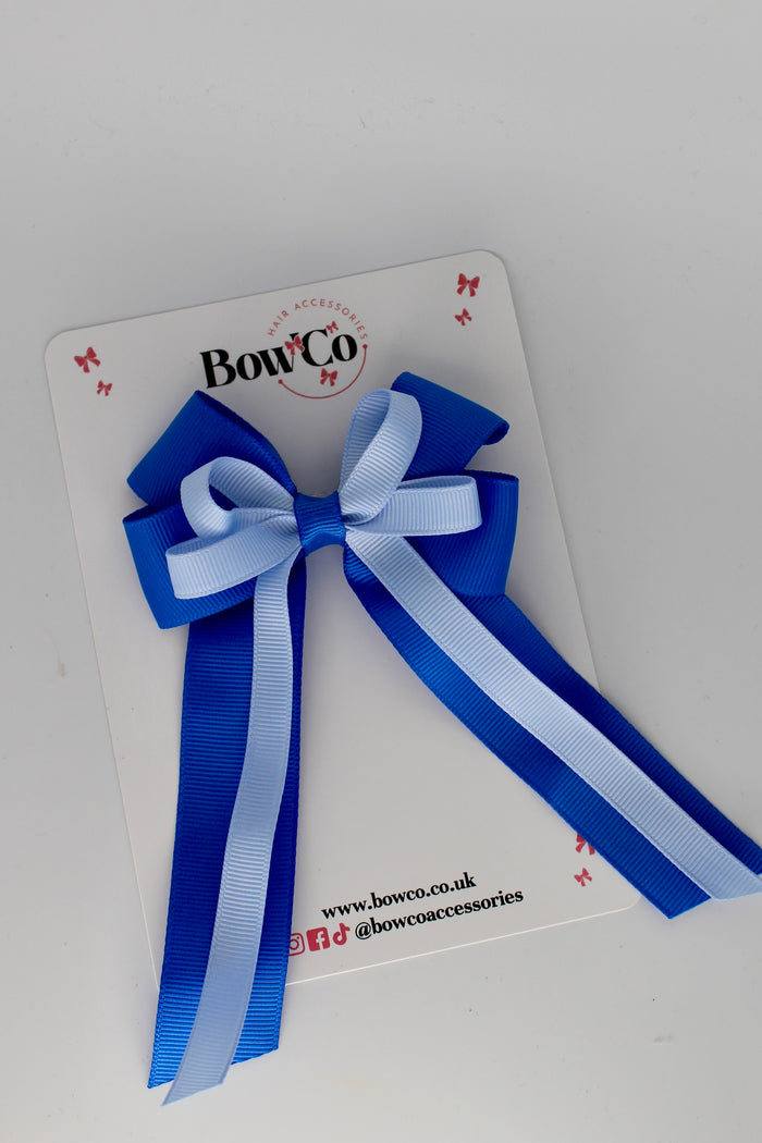 School Bow Royal Blue and Bluebell - Loop Bow Tail Clip