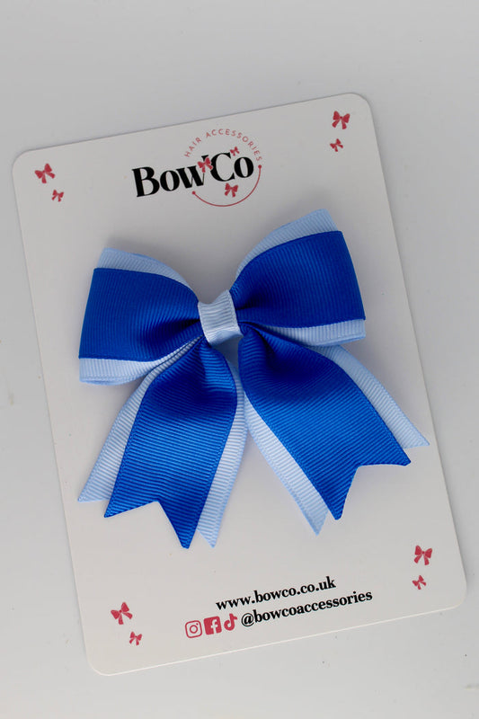 School Bow Royal Blue and Bluebell - Tail Bow Clip