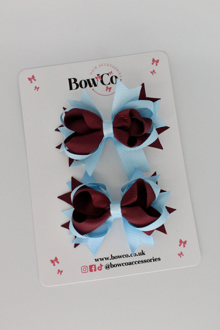 School Bows Burgundy and Blue Topaz - Loopy Stacked Bow Set
