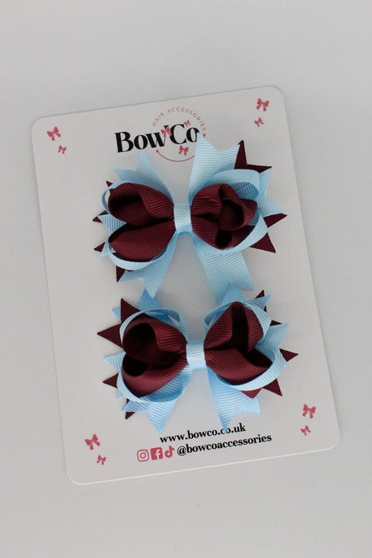 School Bows Burgundy and Blue Topaz - Loopy Stacked Bow Set
