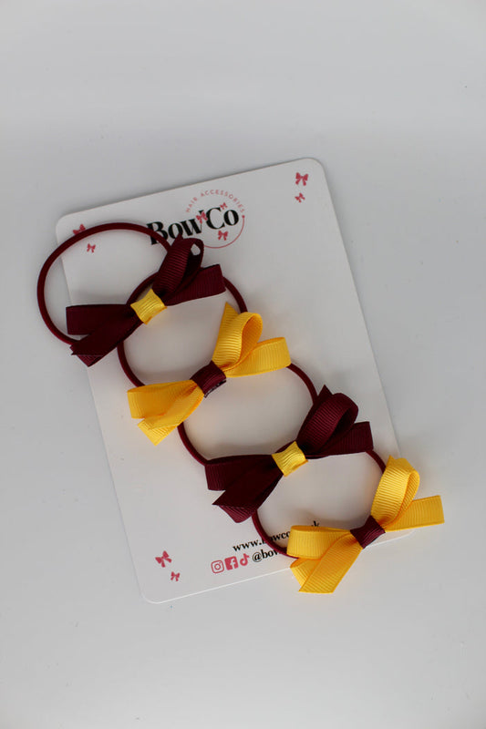 School Bows Burgundy and Yellow Gold - Ballerina Bows - Set of 4 - Elastic