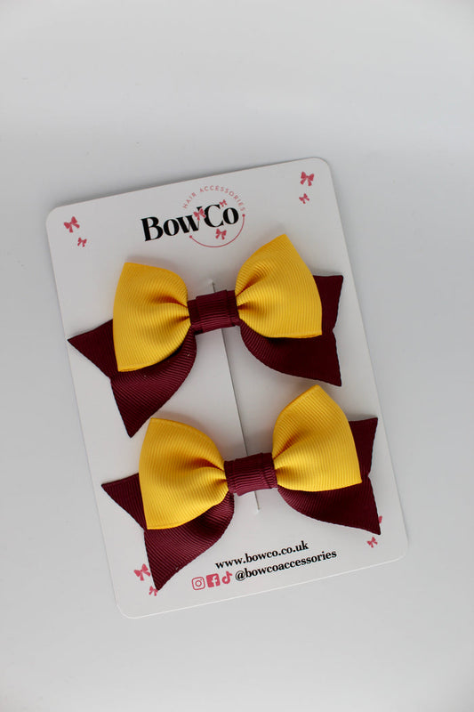 School Bows Burgundy and Yellow Gold - Bow Tail Set - Clip