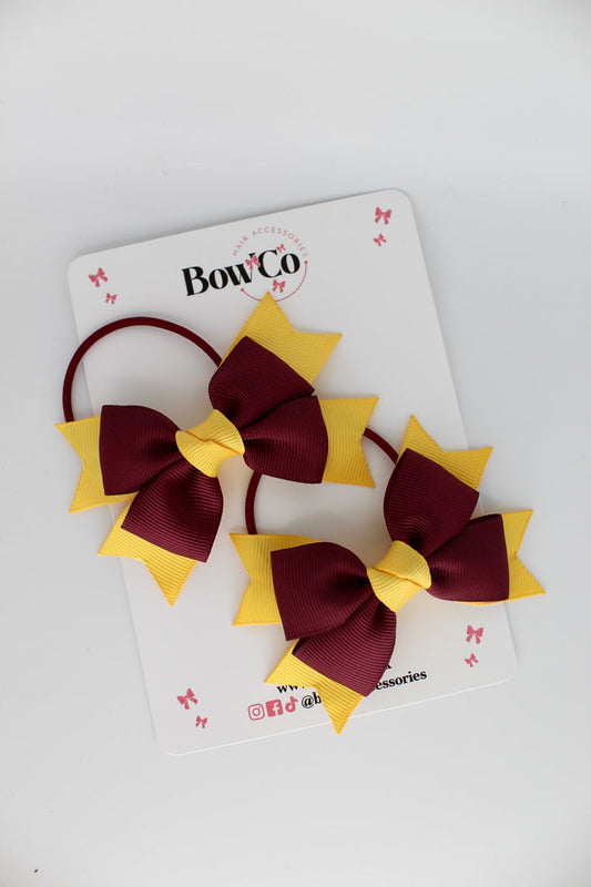 School Bows Burgundy and Yellow Gold - Knot Bow Set - Elastic