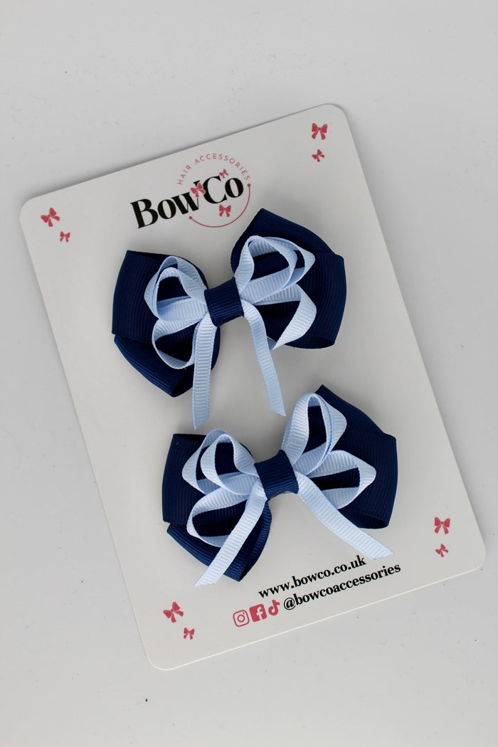 School Bows Navy Blue and Bluebell - Double Bow Set - Clip
