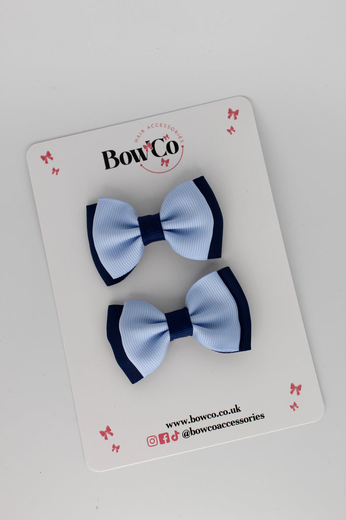 School Bows Navy Blue and Bluebell - Double Bow Set - Clip