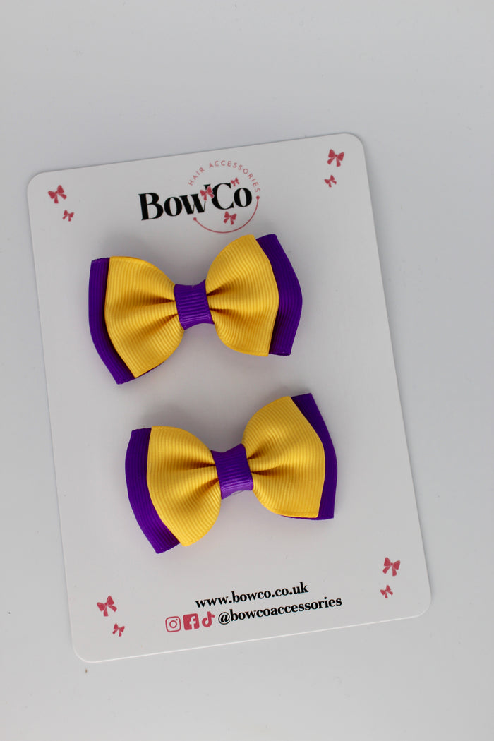 School Bows Purple and Yellow Gold - Double Bow Set - Clip