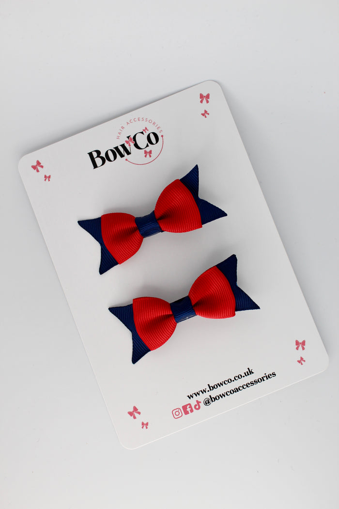 School Bows Red and Navy Blue - Layer Tail Bow - Clip