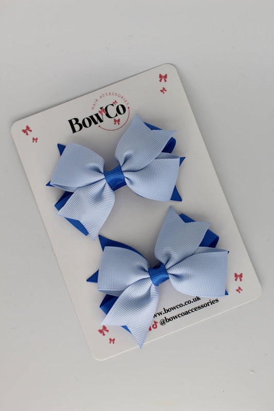 School Bows Royal Blue and Bluebell - Layer Tail Bow Set - Clip