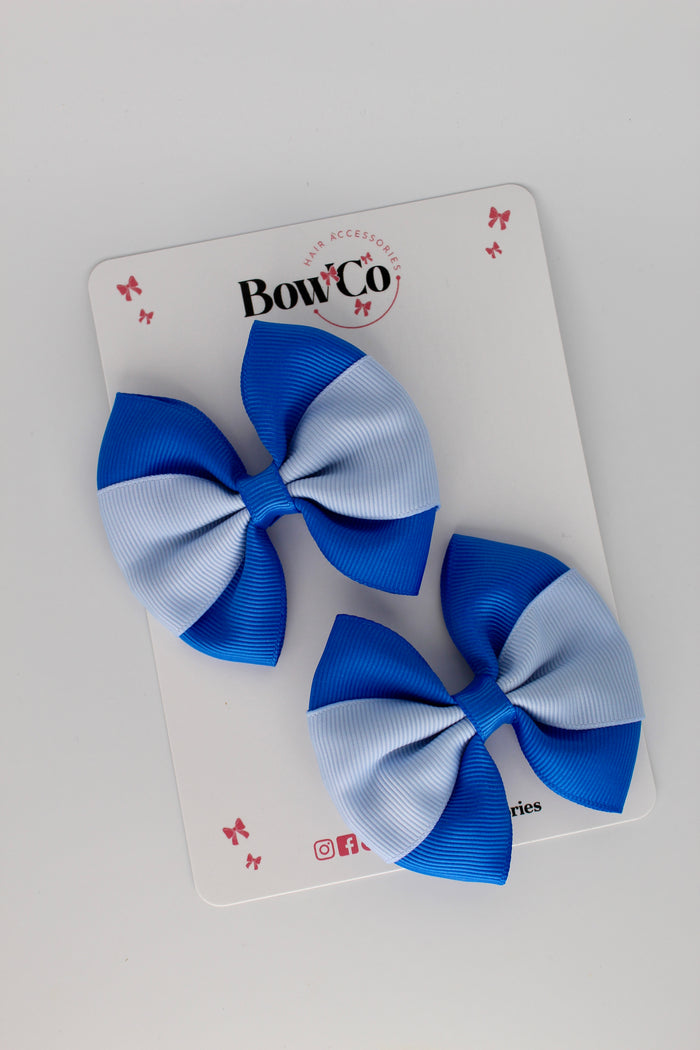 School Bows Royal Blue and Bluebell - Round Tuxedo Bow Set - Clip