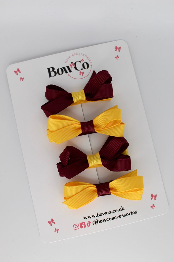 School Burgundy and Yellow Gold Ballerina Bows - Set of 4 - Clip