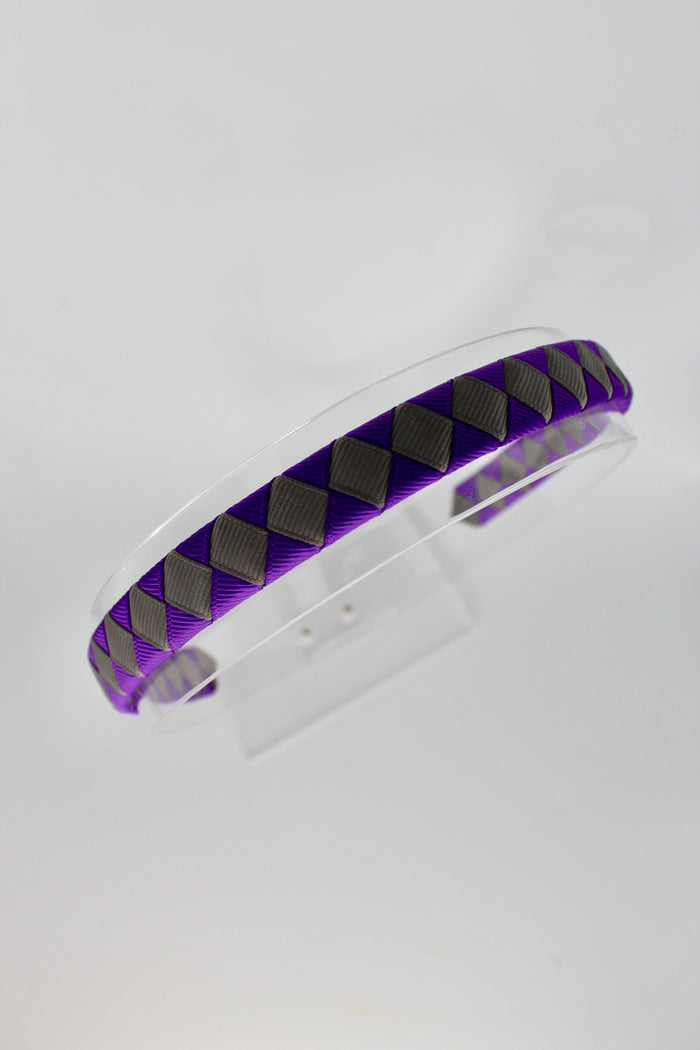 School Hair Accessories - Pleated Purple and Metal Grey Hair Band