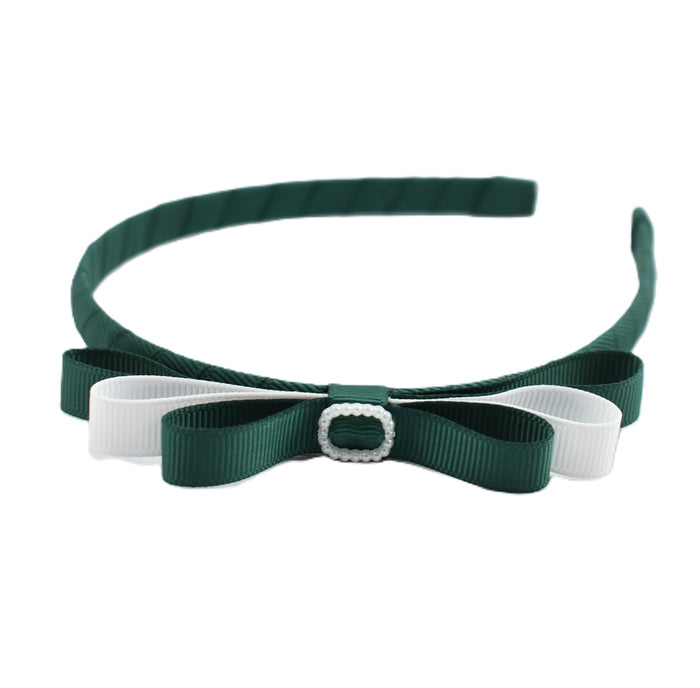 School Headband - Pearl Buckle - green & white