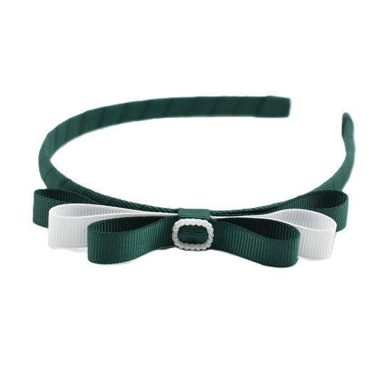 School Headband - Pearl Buckle - green & white