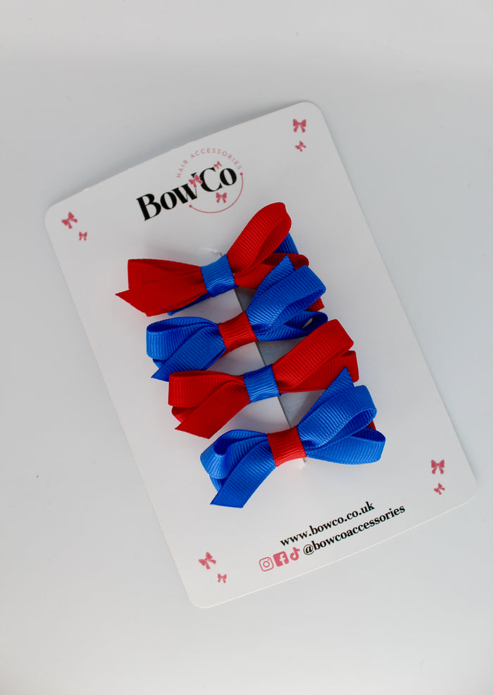 School Royal Blue and Red Ballerina Bows - Set of 4 - Clip