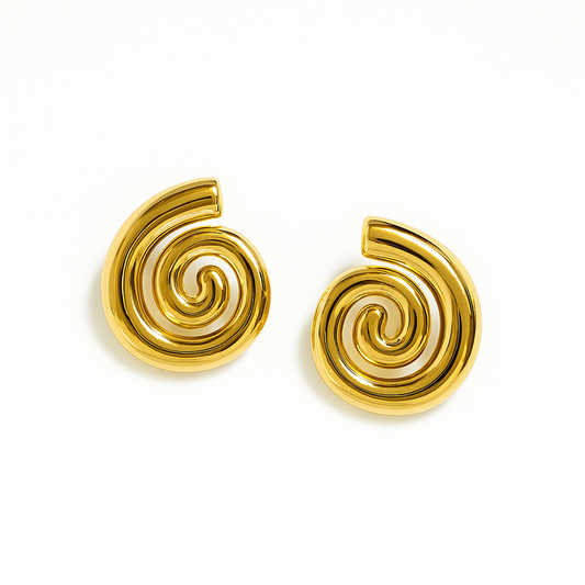 Gold Shell Soirée Earrings by Coconut Lane on a plain white background.