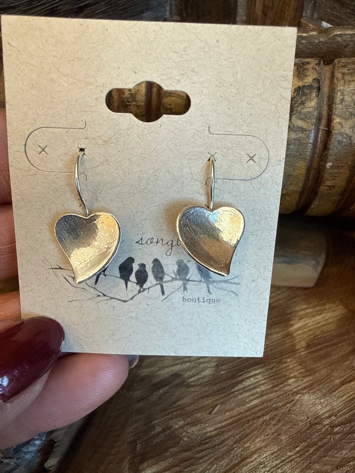 Sterling silver heart drop earrings with small top loops