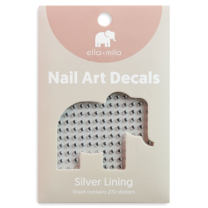 Silver Lining silver rhinestone nail art decals in packaging – ella+mila