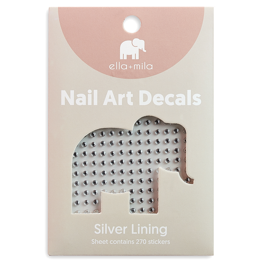 Silver Lining silver rhinestone nail art decals in packaging – ella+mila