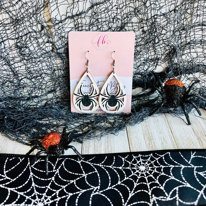 Spooky Spider Wooden Drop Ear Bling
