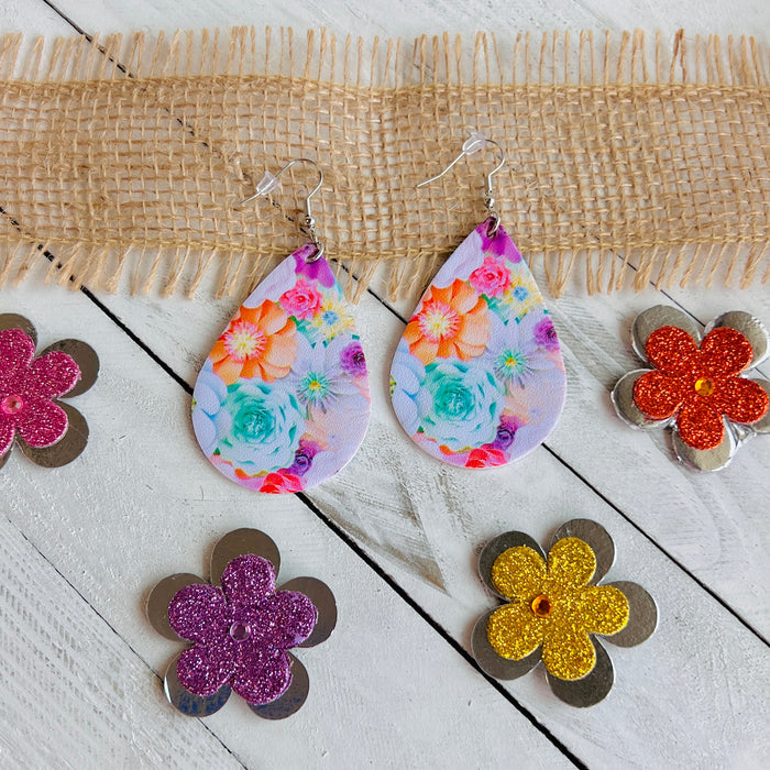 Spring Bouquet Faux Leather Teardrop Ear Bling Two Styles Available