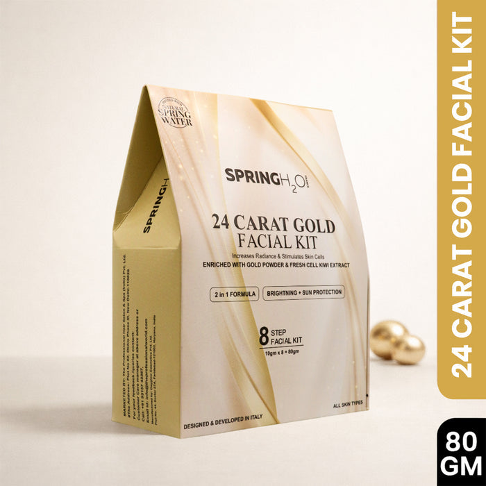 SPRING H2O 24 Carat Gold Facial Kit ,2 in 1 Formula Brightening + Sun Protection 8 Step