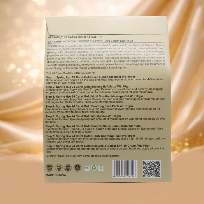 SPRING H2O 24 Carat Gold Facial Kit ,2 in 1 Formula Brightening + Sun Protection 8 Step