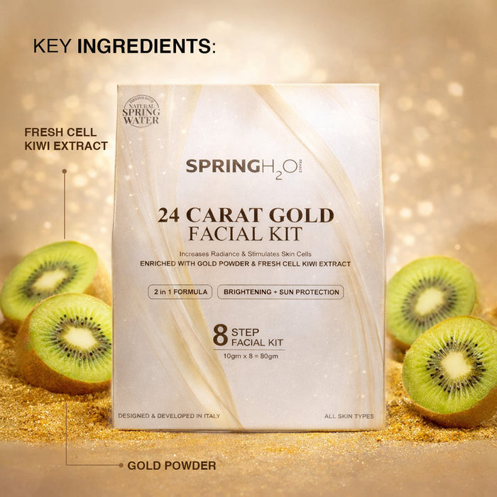 SPRING H2O 24 Carat Gold Facial Kit ,2 in 1 Formula Brightening + Sun Protection 8 Step