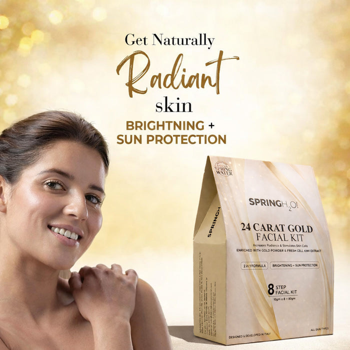 SPRING H2O 24 Carat Gold Facial Kit ,2 in 1 Formula Brightening + Sun Protection 8 Step