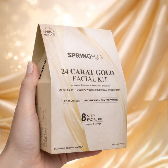 SPRING H2O 24 Carat Gold Facial Kit ,2 in 1 Formula Brightening + Sun Protection 8 Step